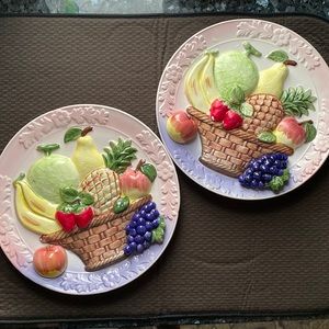 Pair of 2 fruit basket wall plates